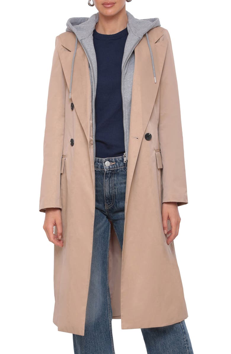 Avec Les Filles Hooded Double Breasted Trench Coat, Main, color, 