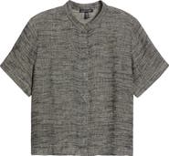 Eileen Fisher Short Sleeve Organic Linen Blend Button-Up Shirt