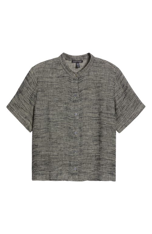 Eileen Fisher Short Sleeve Organic Linen Blend Button-up Shirt In Black/natural
