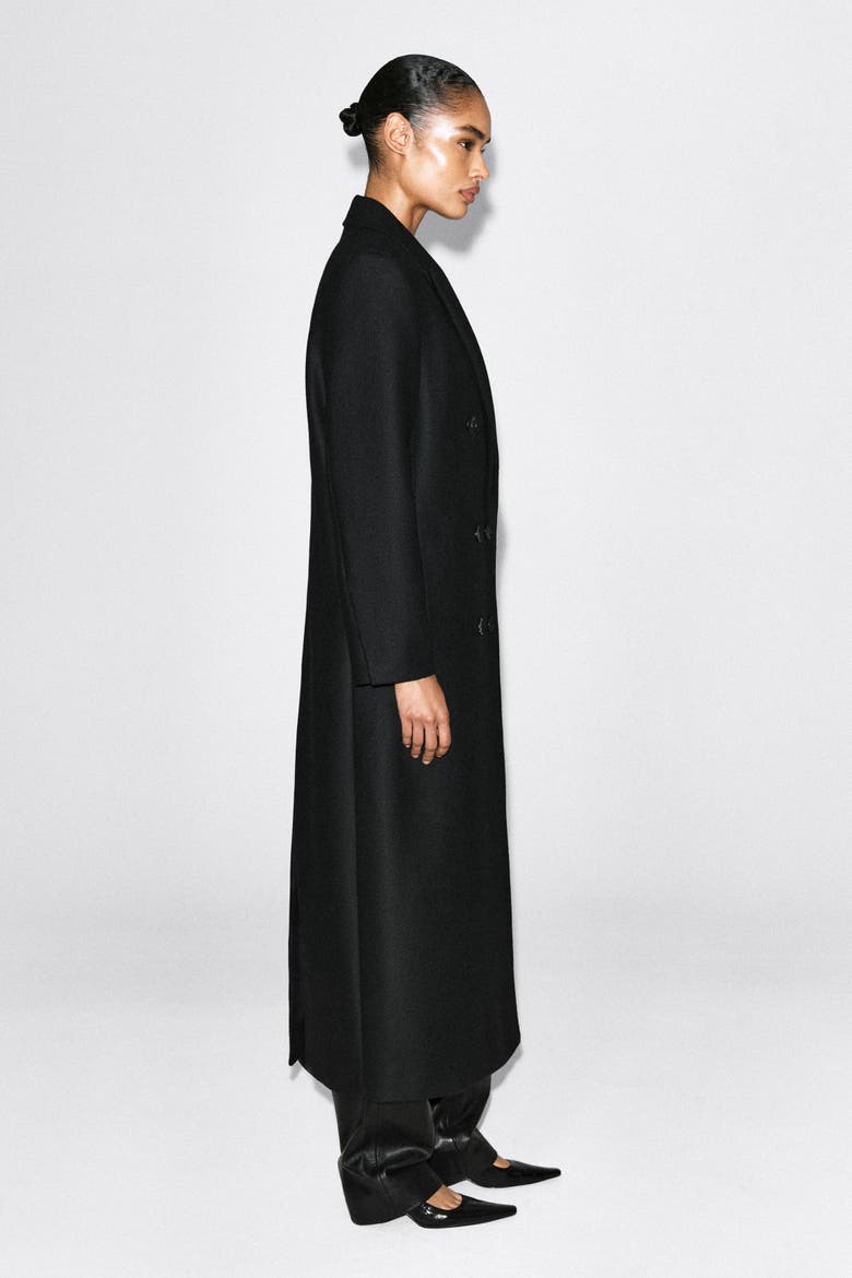 Tailored Wool-Blend Double-Breasted Coat, Alternate, color, BLACK