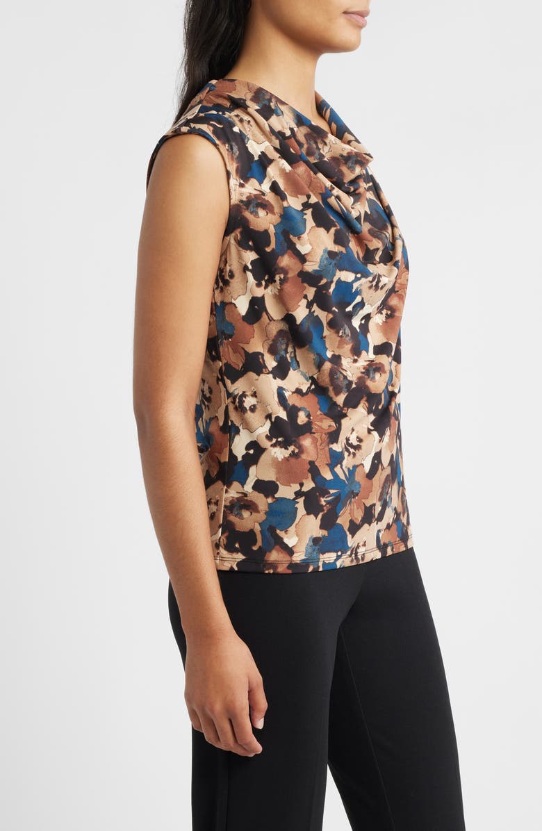 Anne Klein Pleated Cowl Neck Top, Alternate, color, Baltic Teal Multi