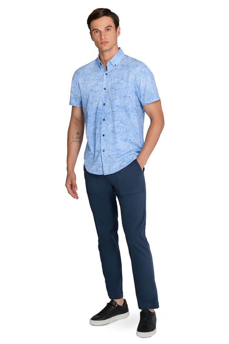 Scribble Floral Print Woven Short Sleeve Basic, Alternate, color, DENIM