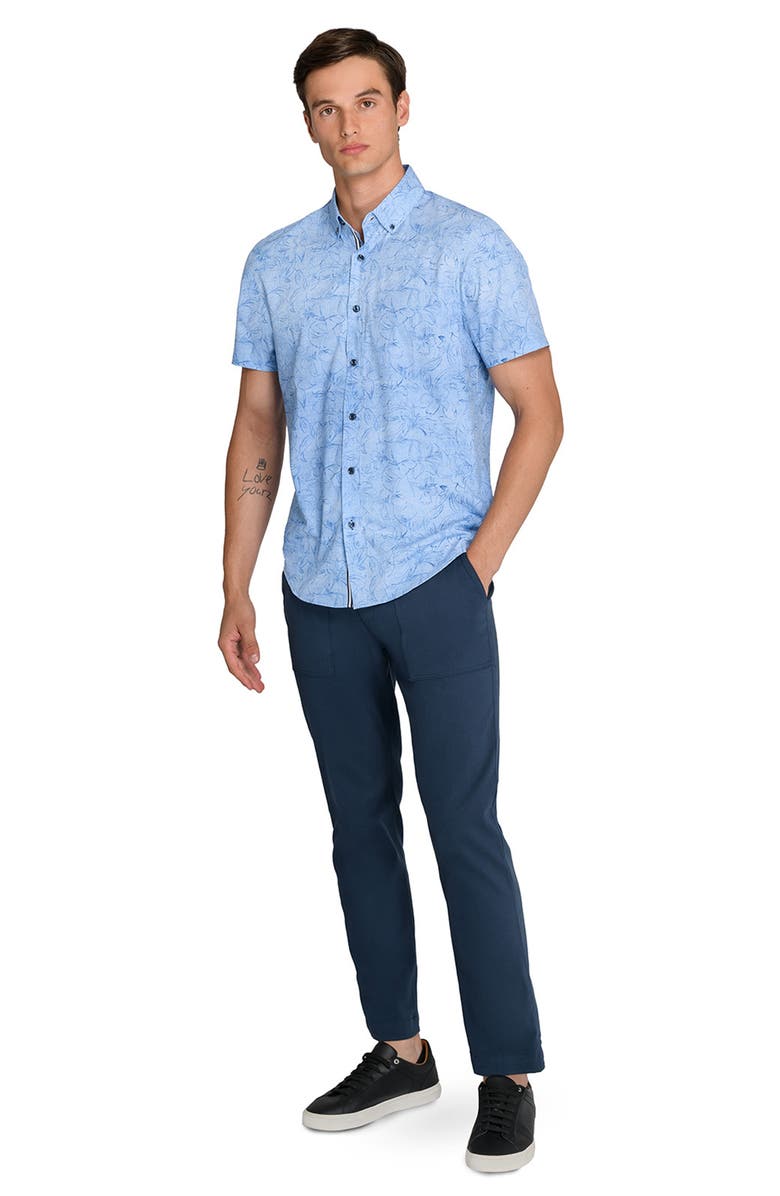 Brooklyn Brigade Scribble Floral Print Woven Short Sleeve Basic, Alternate, color, Denim