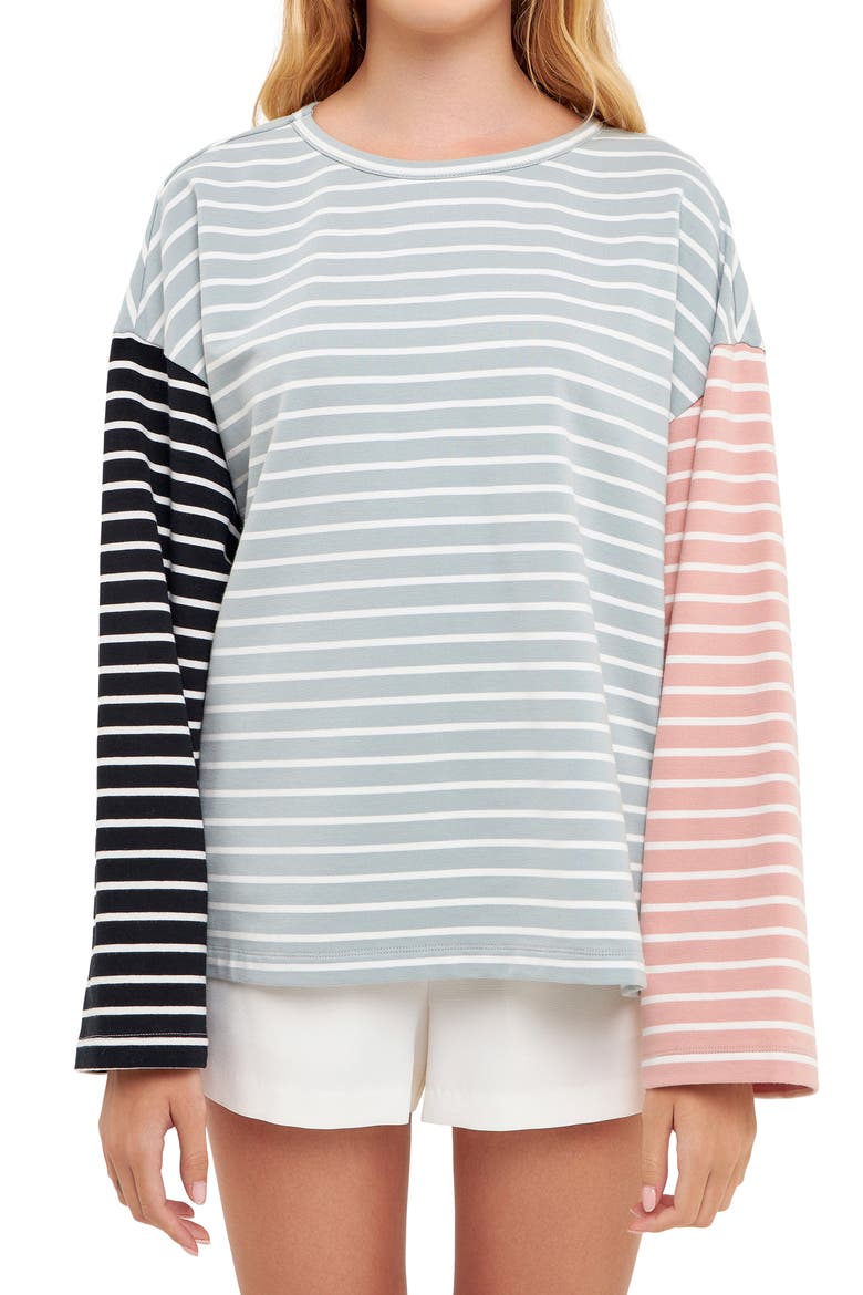 Colorblock Stripe Long Sleeve Stretch Cotton Top, Alternate, color, PISTACHIO MULTI