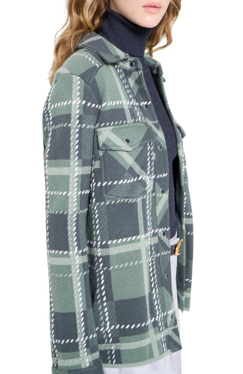 TWP Ranchers Plaid Cashmere Snap-Up Shirt, Alternate, color, Grey Green Multi