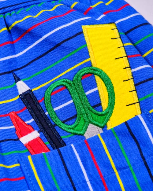 Florence Eiseman Girl's School Supplies Applique Stripe Knit Dress In Blue