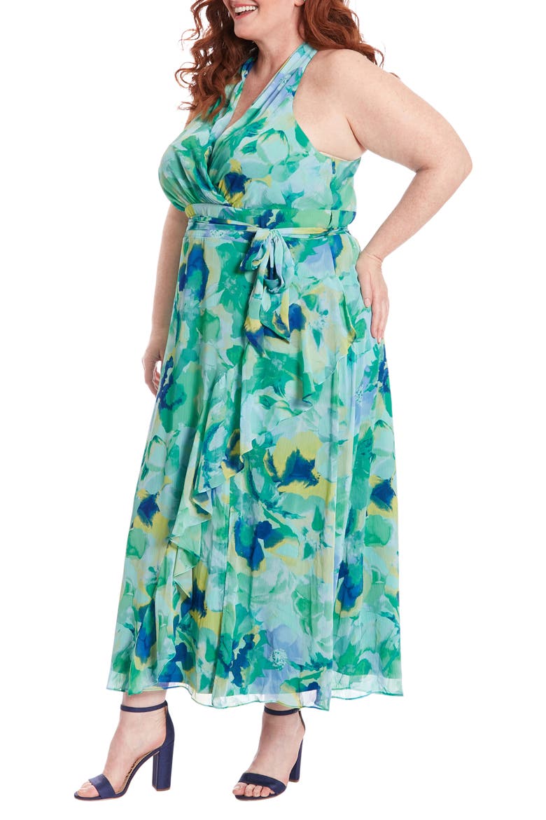 Floral Sleeveless Chiffon Maxi Dress, Alternate, color, PERI GREEN