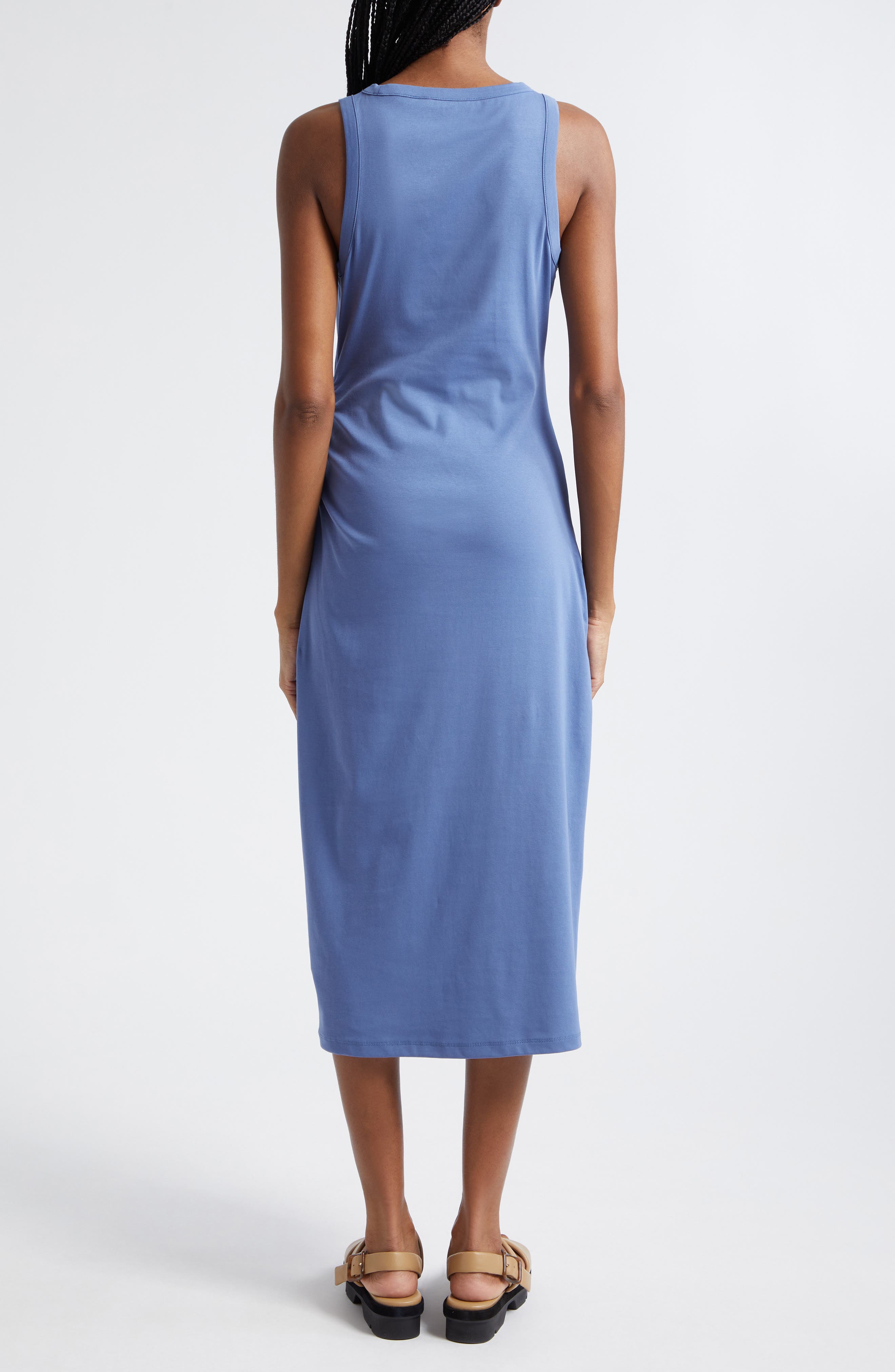 Side Drape Stretch Cotton Midi Dress - image 2