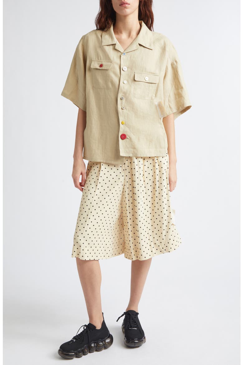 Asymmetric Linen Camp Shirt, Alternate, color, BEIGE