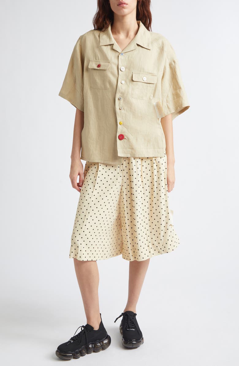 Undercover Asymmetric Linen Camp Shirt, Alternate, color, Beige