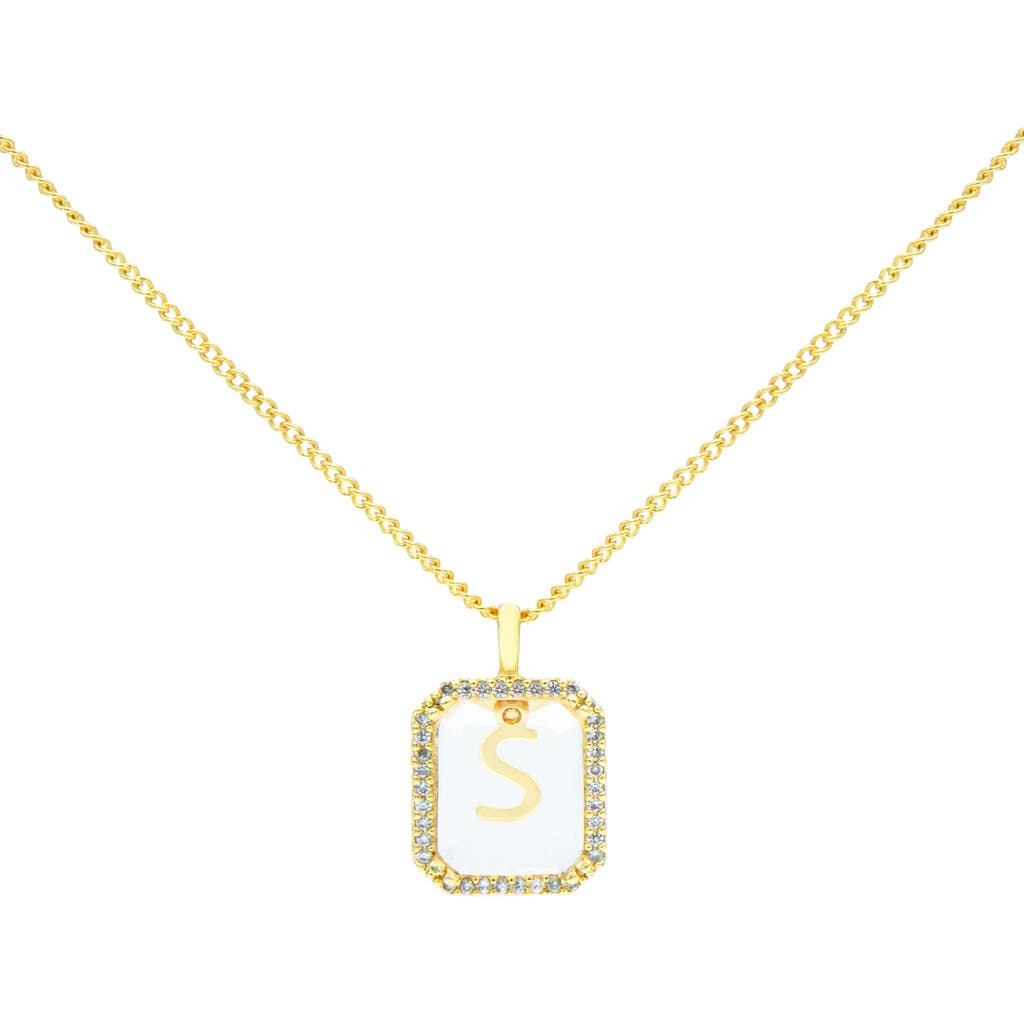 La Meno Crystal Letter Square Pendant Necklace In Gold