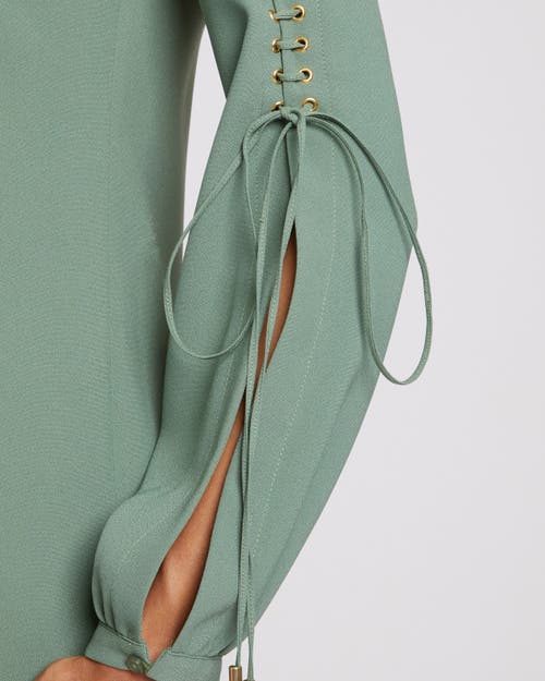 Santorelli Aries Lace-up Crepe Mini Shift Dress In Sage