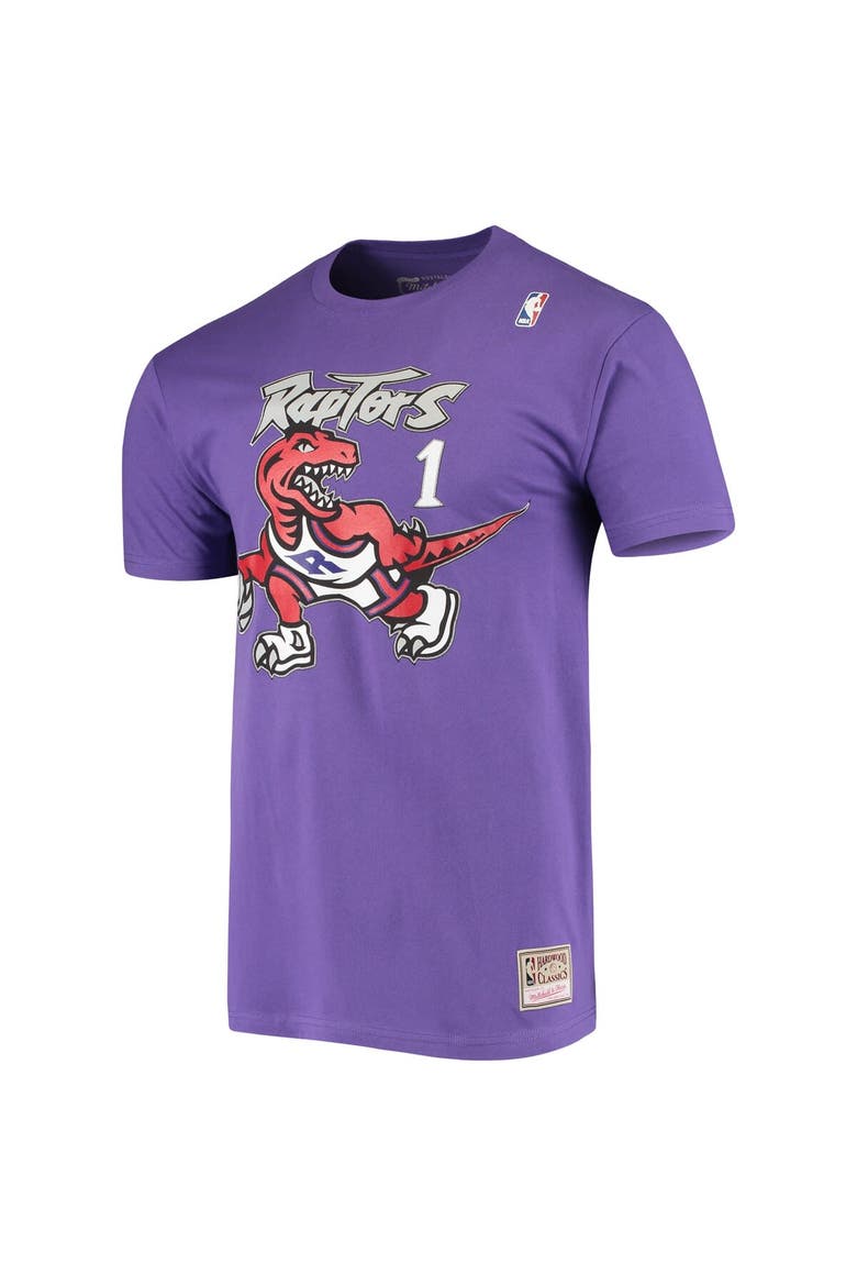 Men's Mitchell & Ness Tracy McGrady Purple Toronto Raptors Hardwood Classics Stitch Name & Number T-Shirt, Alternate, color, Purple