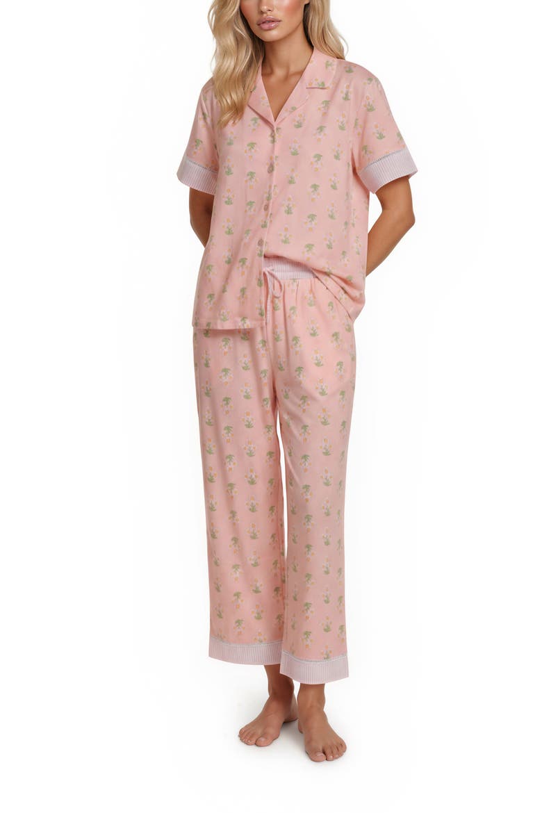 Short Sleeve Notch Collar Pajamas, Alternate, color, PINK
