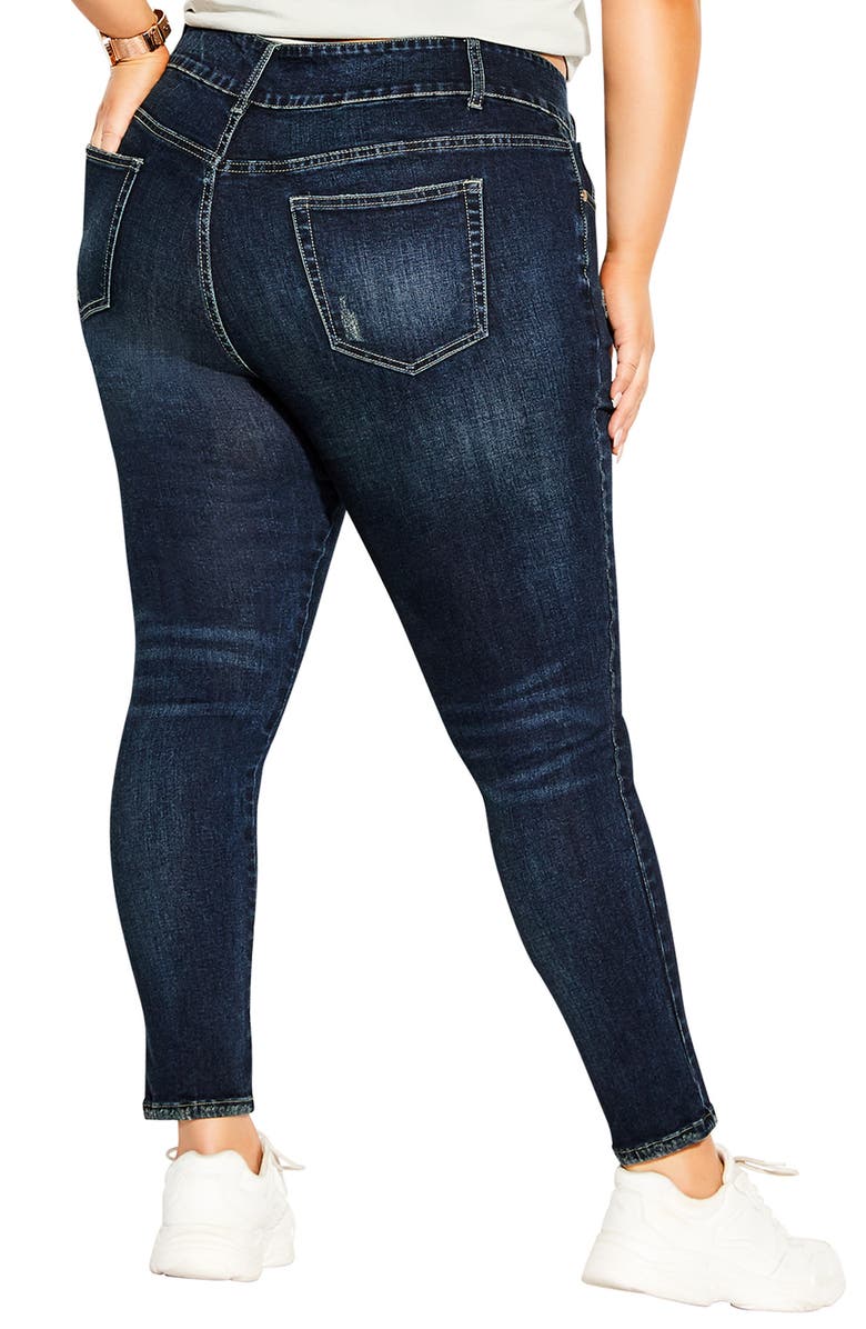 City Chic Baby High Waist Ripped Skinny Jeans, Alternate, color, Dark Denim