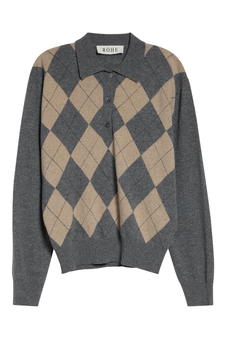 Argyle Plaid Mouliné Polo Sweater, Main, color, GREY / OAT CHECK