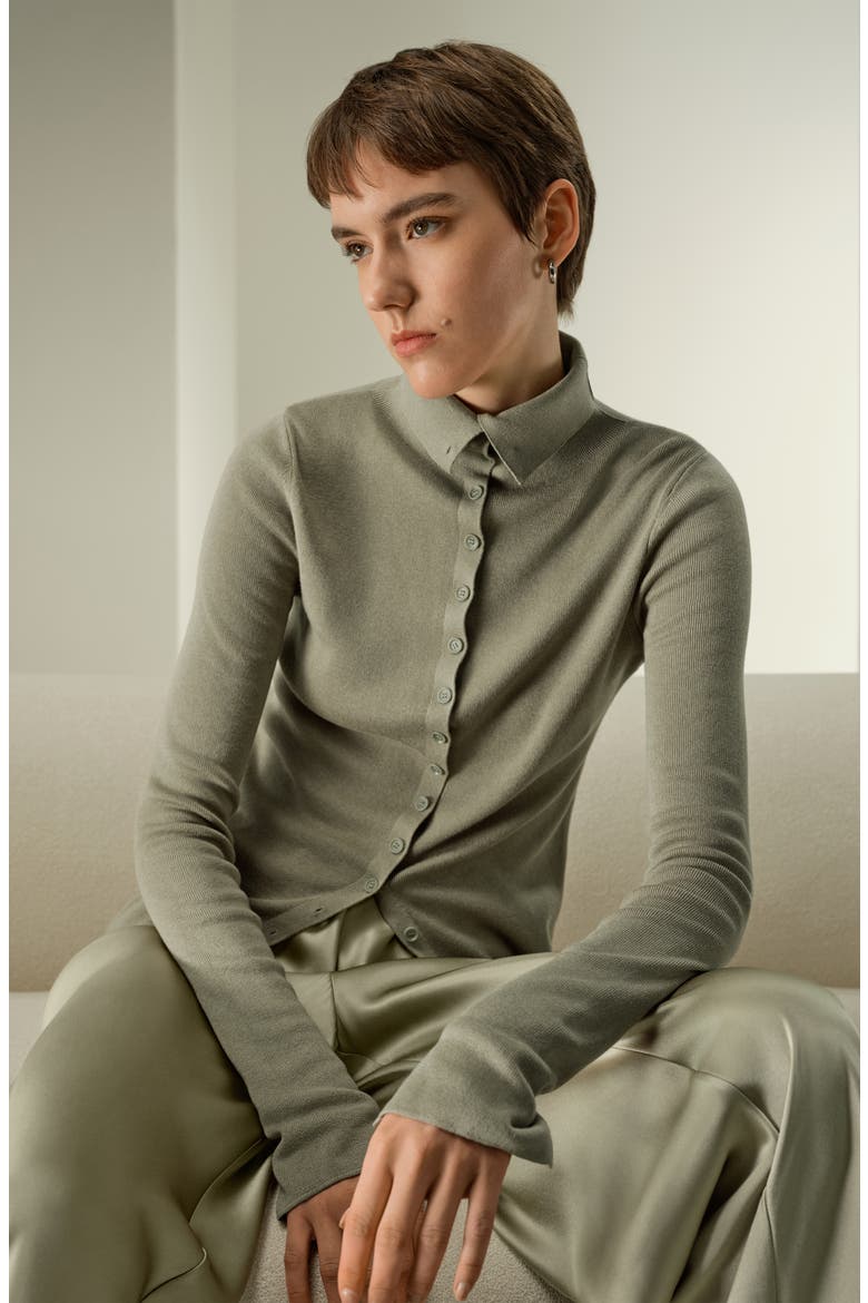 Women's Slim Fit Silk Cashmere Sweater, Alternate, color, Artichoke