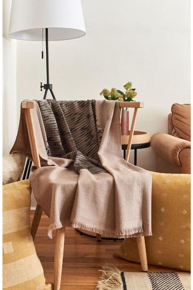 Flo Brown Merino Textured Handloom Throw, Alternate, color, Brown