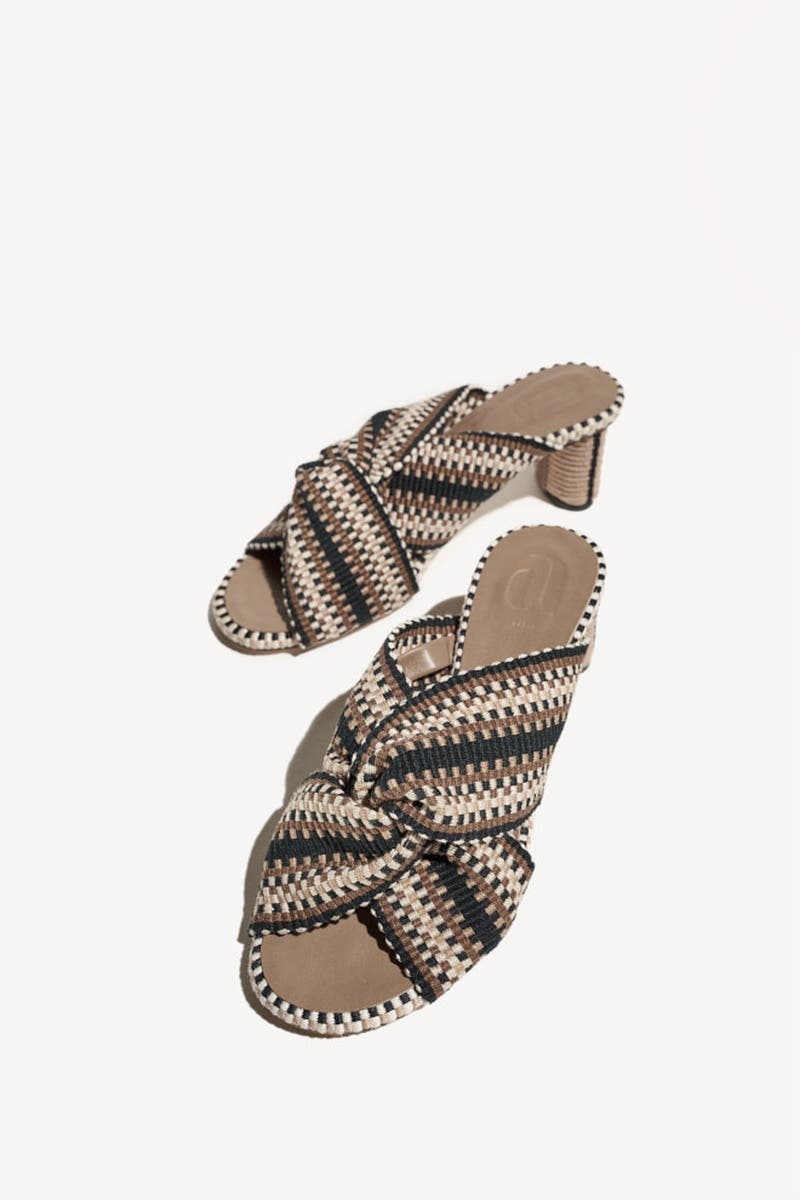 Gilda Handwoven Knotted sandal with Sculptural Heel, Alternate, color, Sand