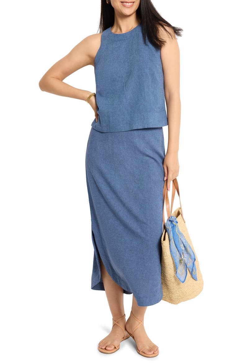 Rumba Linen Blend Curved Hem Skirt, Alternate, color, BLUE MIX