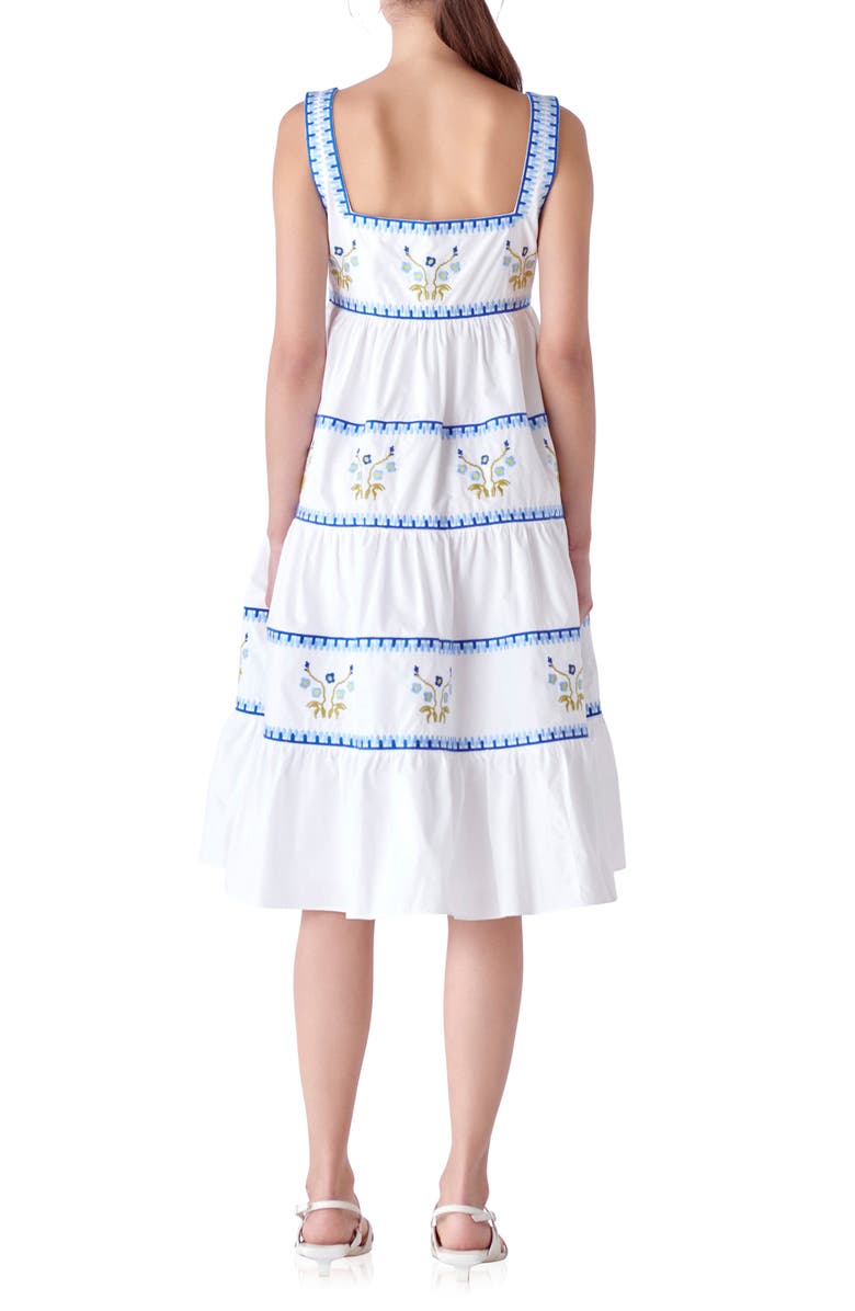 English Factory Embroidered Tiered Cotton Midi Dress, Alternate, color, 