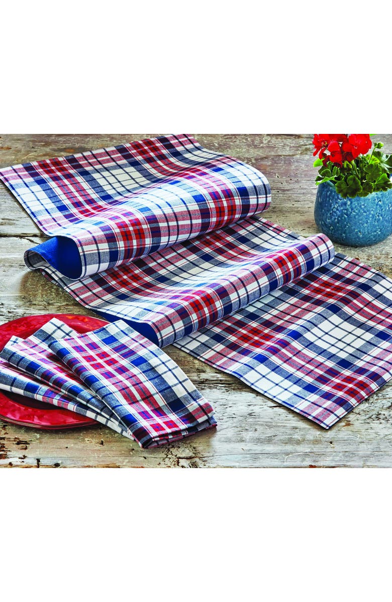 tag Arlo Red White Blue Plaid Patriotic Table Runner for July, Alternate, color, Blue