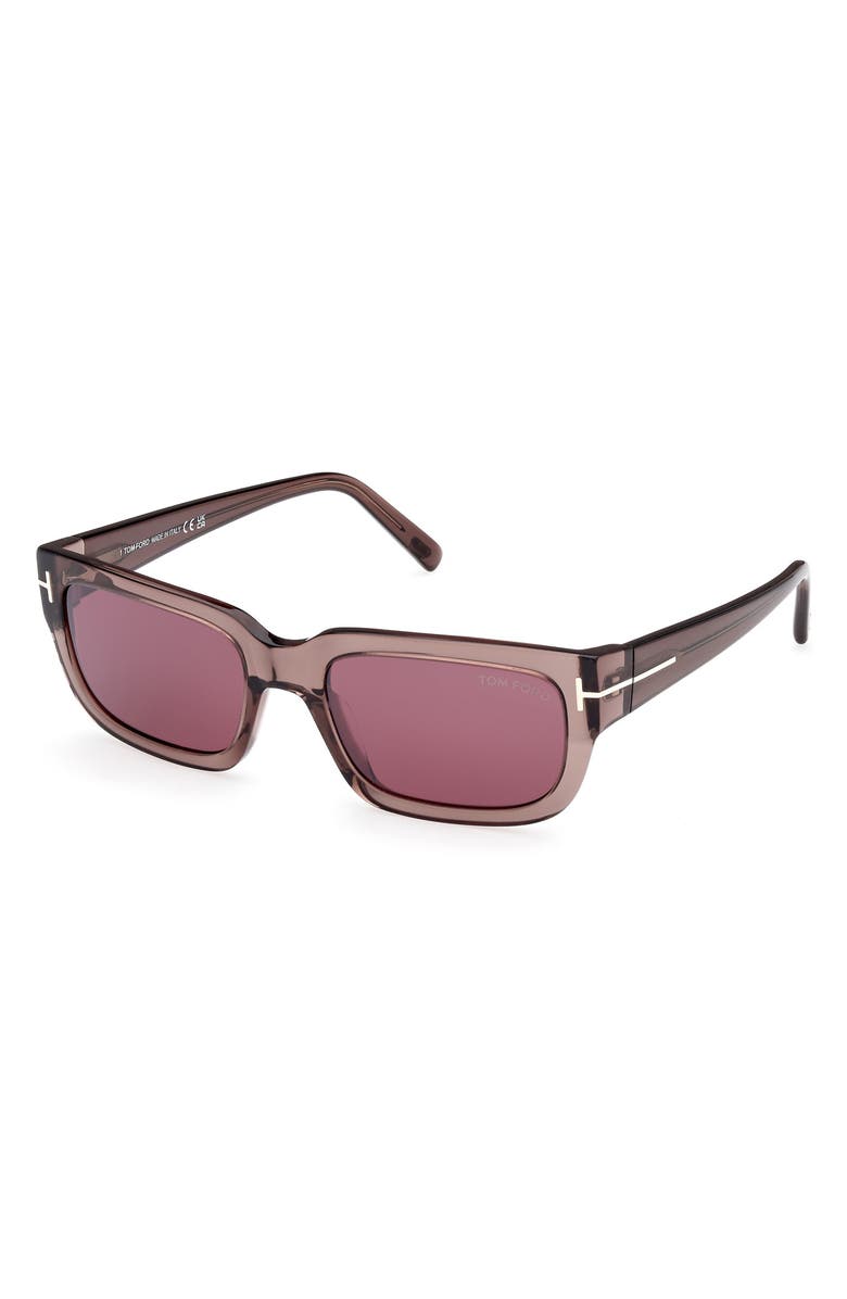 TOM FORD Ezra 54mm Rectangular Sunglasses, Alternate, color, Light Brown / Bordeaux Mirror