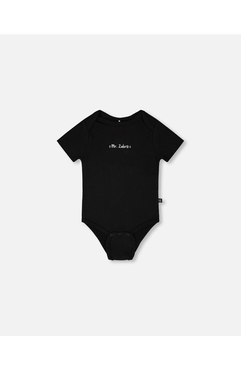 Deux par Deux Evolutive Organic Cotton Jersey "Mister Zebra" Bodysuit, Alternate, color, Black