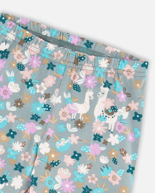 Deux Par Deux Organic Cotton Leggings Llama In Blue