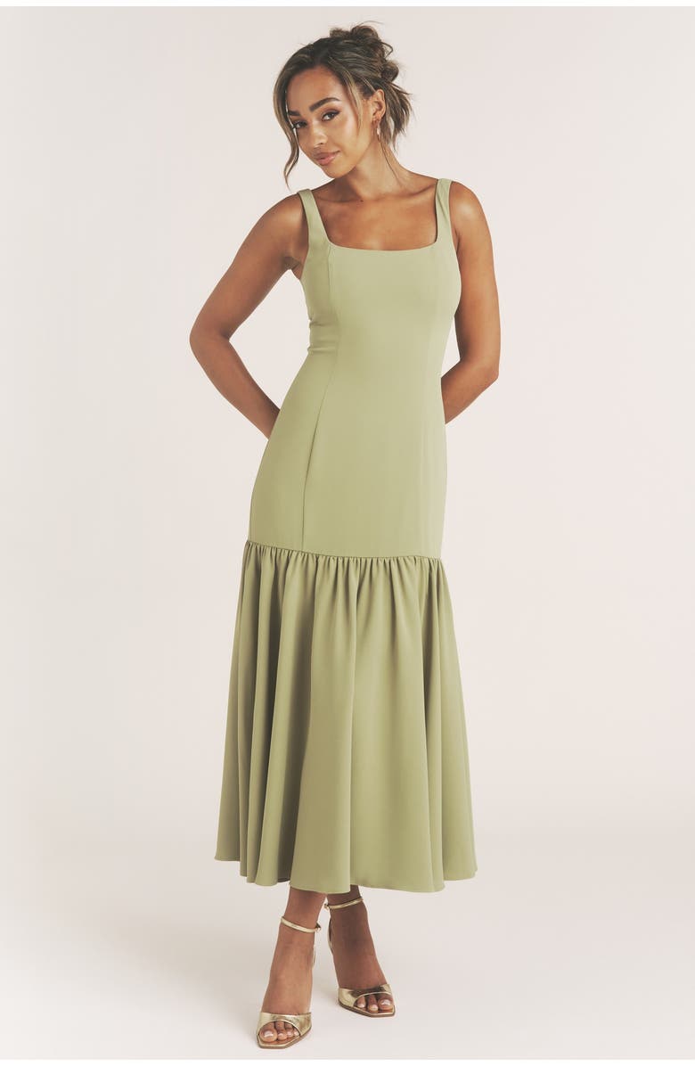 Six Stories Square Neck Drop Hem Midi Dress, Main, color, Sage