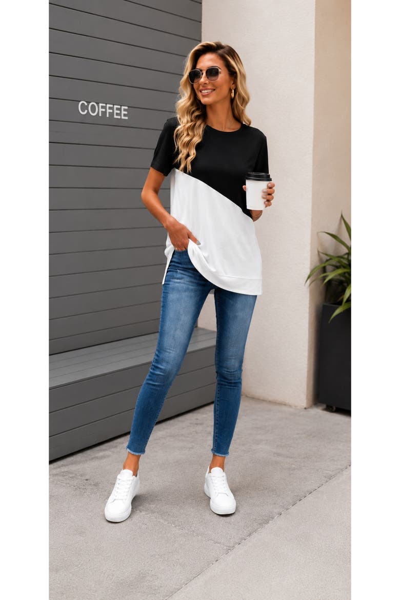 Colorblock Side-Slit Relaxed Fit Tunic Tee, Alternate, color, Black