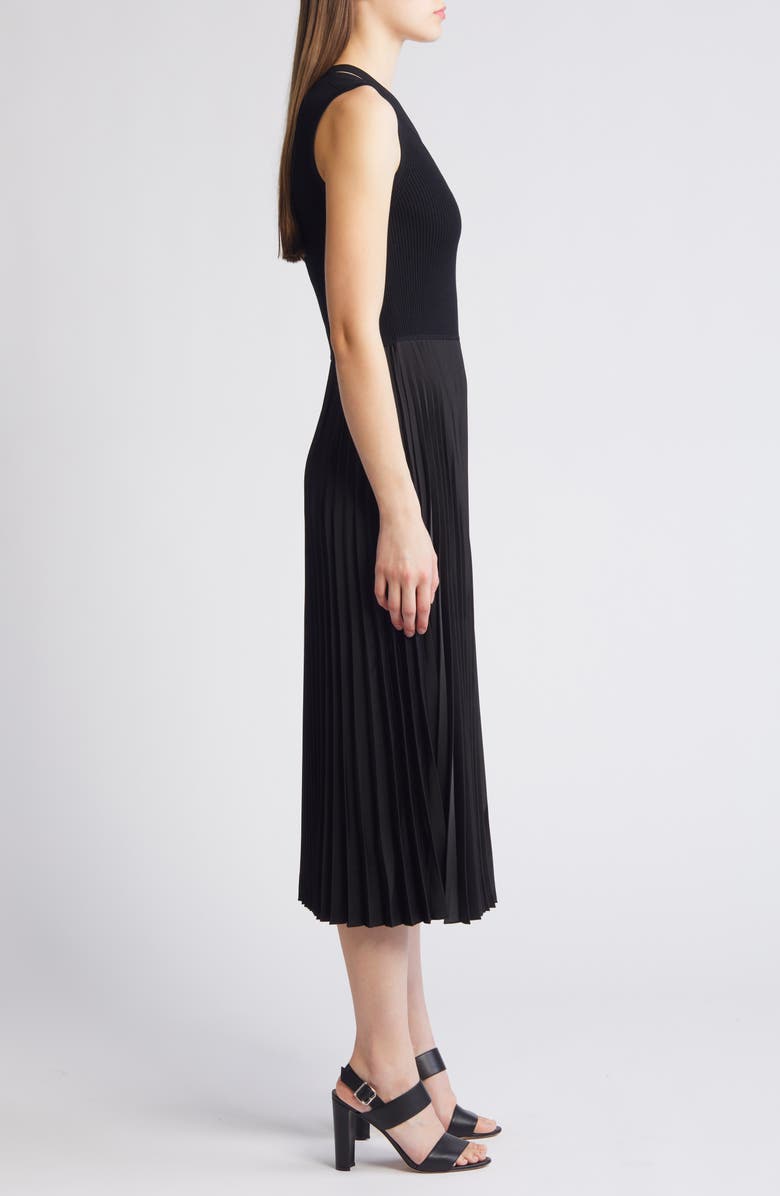 BOSS Farara Mixed Media Sleeveless Pleated Dress, Alternate, color,