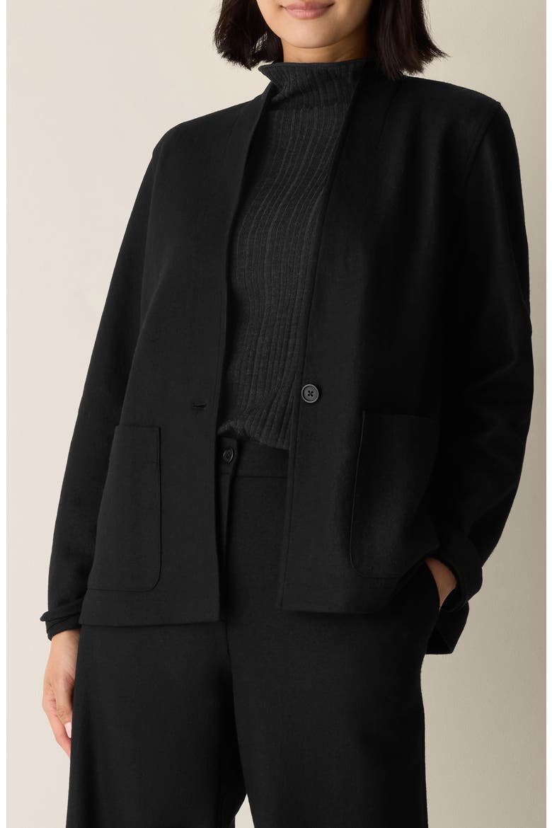 High Collar Wool Jersey Jacket, Main, color, BLACK
