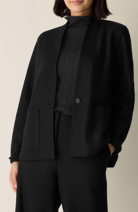 High Collar Wool Jersey Jacket (Regular & Petite)