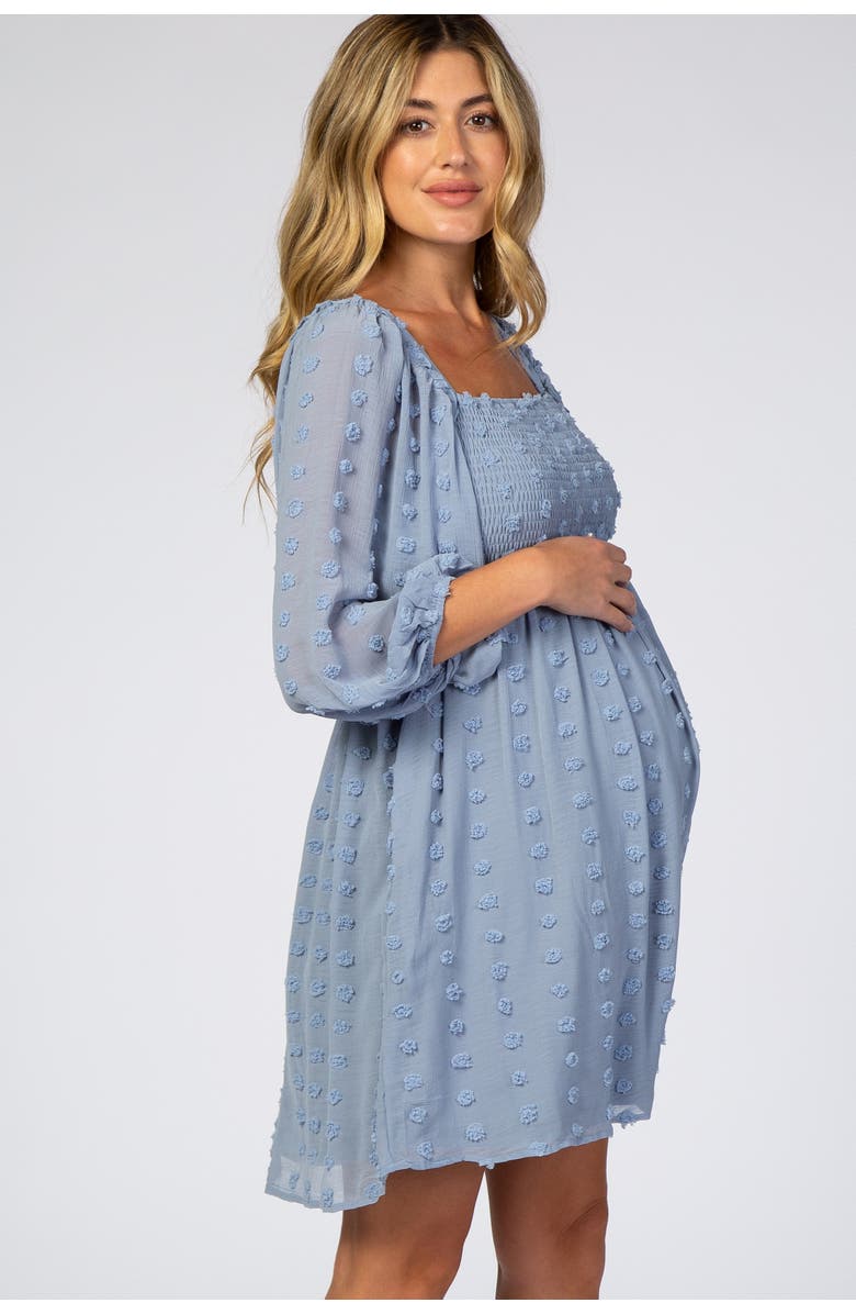 PinkBlush Textured Dot Smocked Square Neck Chiffon Dress, Alternate, color, Light Blue