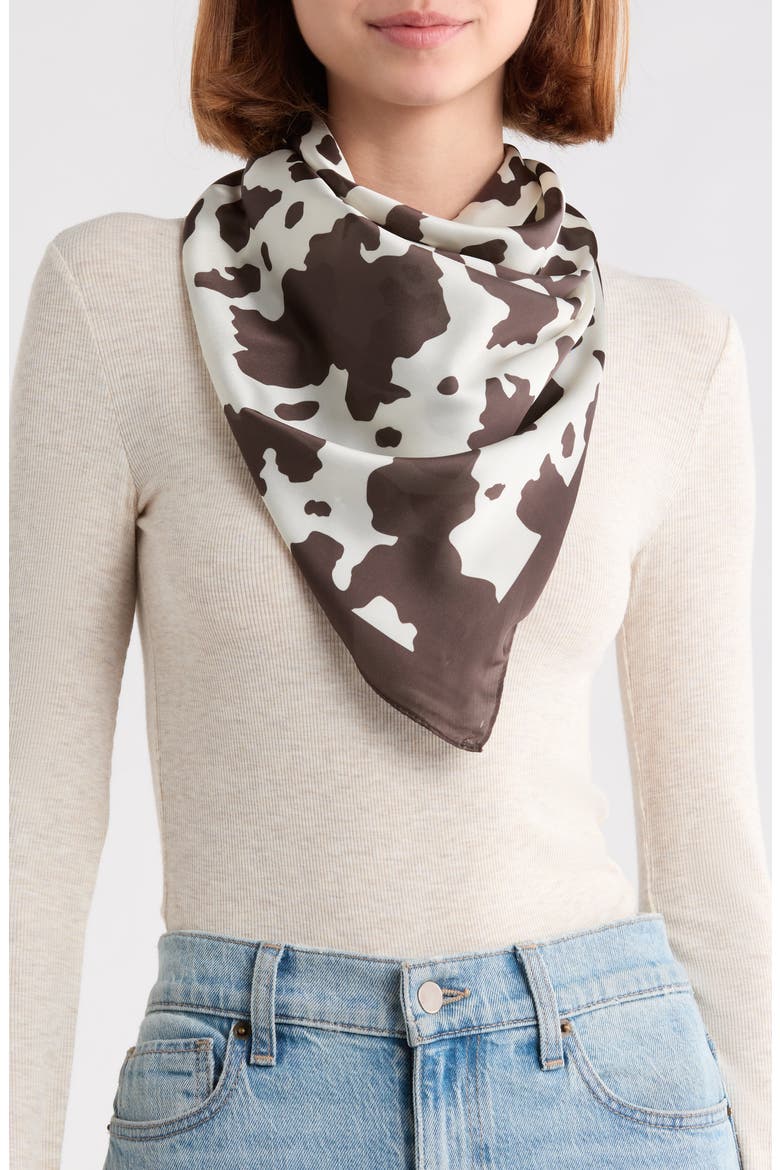 Cow Print Square Scarf, Main, color, CHOCOLATE