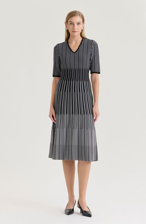 Fit-N-Flare Linear Soft Knit Midi Dress