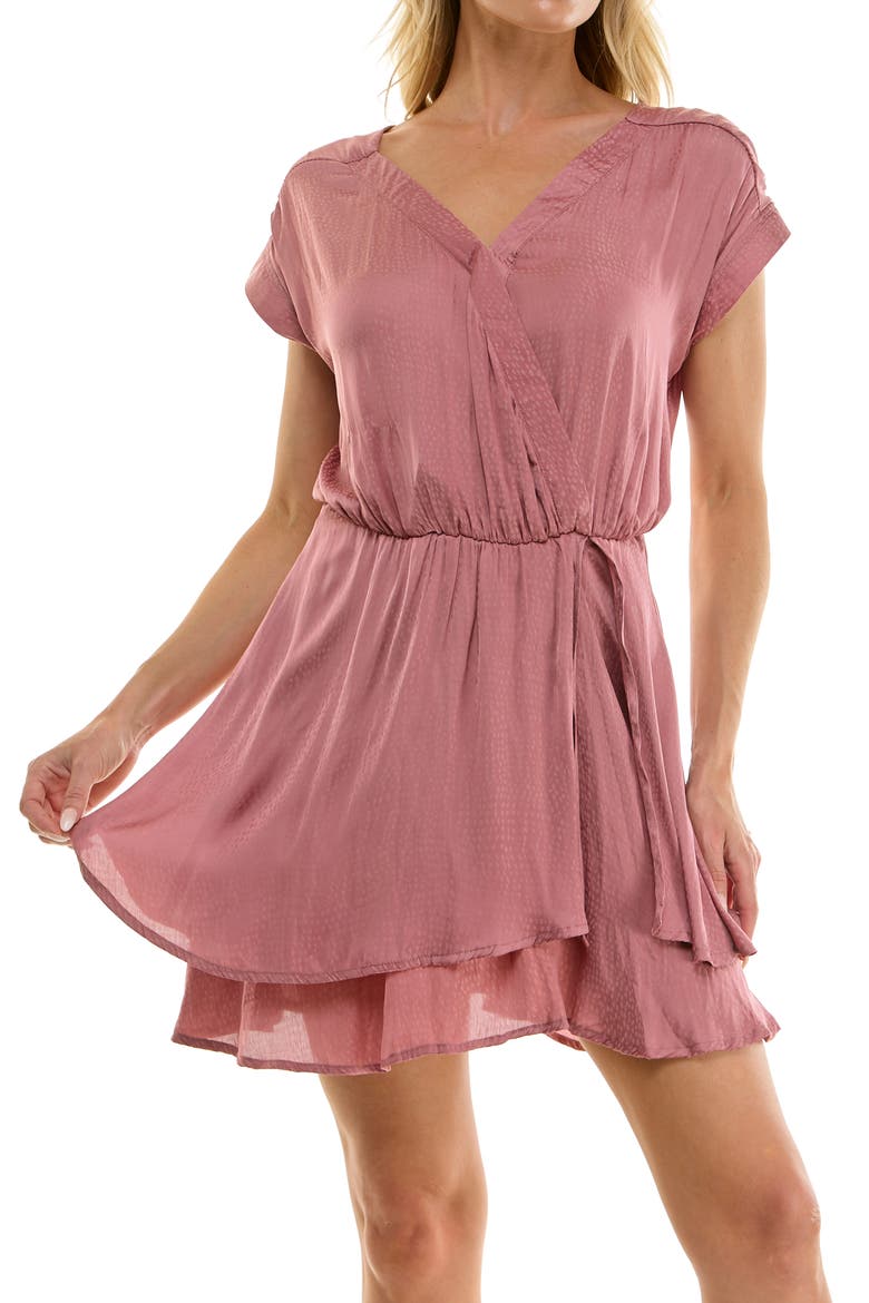 Cap Sleeve Satin Tiered Minidress, Alternate, color, MESA ROSE
