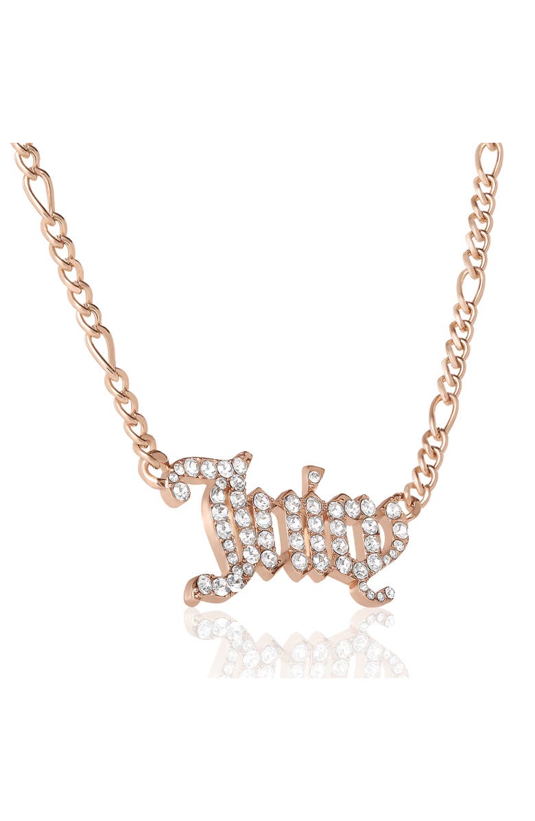 Juicy Couture Crystal Script Logo Chain Necklace, Alternate, color, 