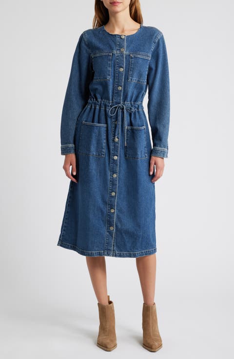Elysian Long Sleeve Denim Midi Shirtdress