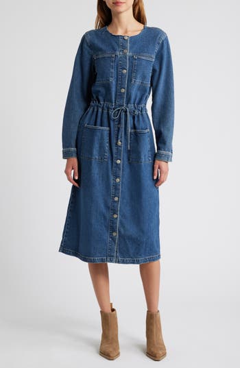 Rails Elysian Long Sleeve Denim Midi Shirtdress In Pebble Blue