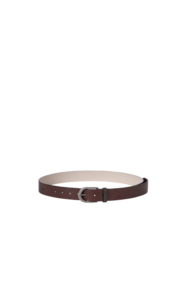 Glossy hammered calfskin belt with monili, Alternate, color, Light Grey