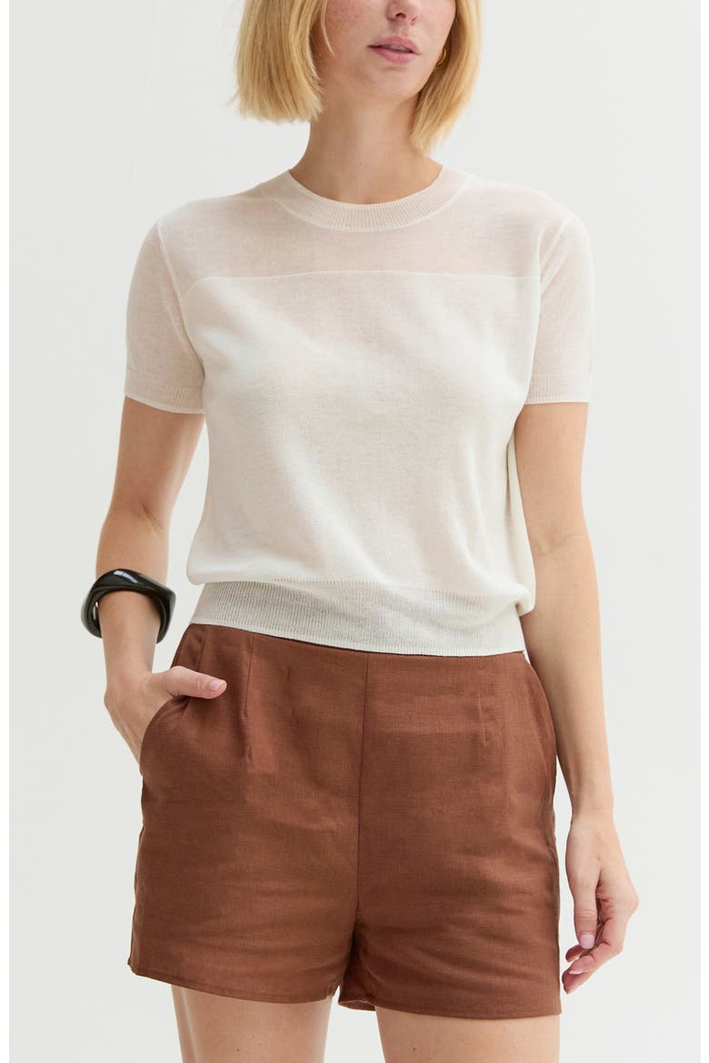 Short Sleeve Sheer Knit Top, Main, color, Ivory