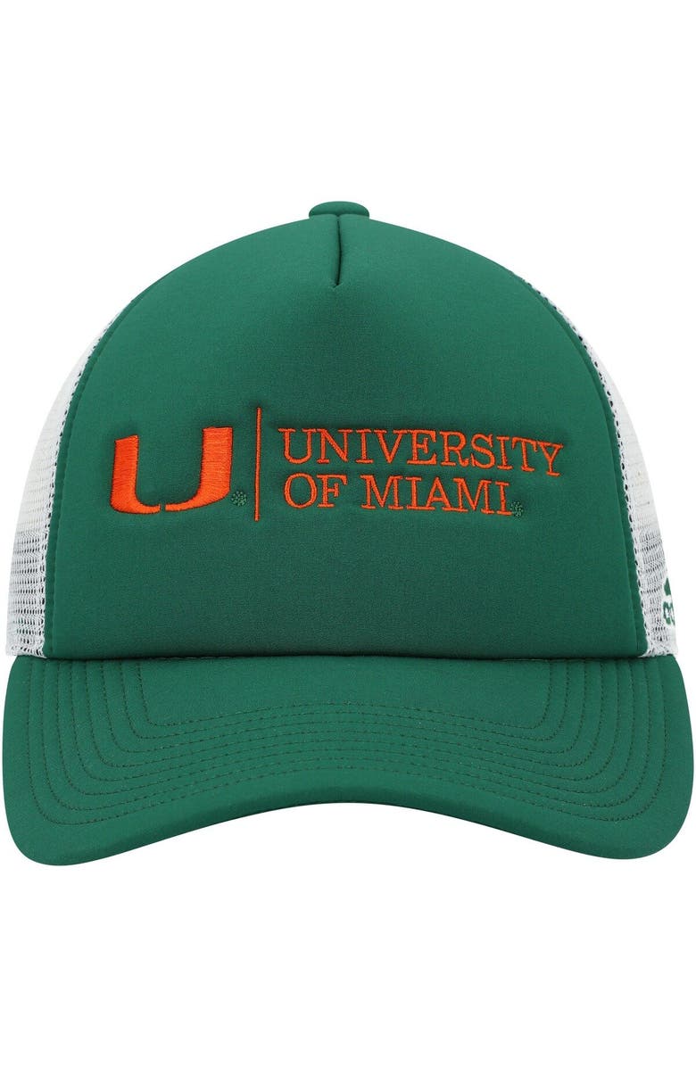 adidas Men's adidas Green/White Miami Hurricanes Foam Trucker Snapback Hat, Alternate, color, 