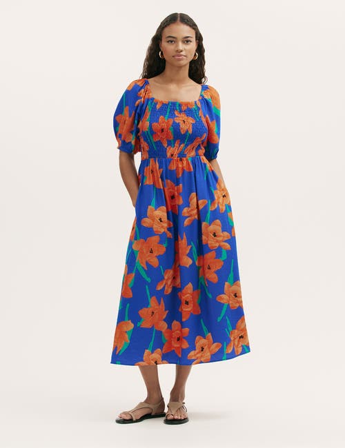 Finery London Enzo Short Sleeve Floral Midi Dress In Blue