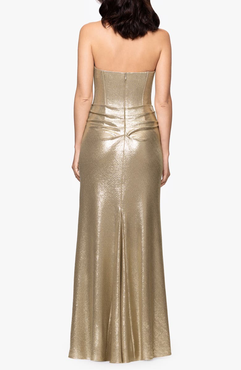 Betsy & Adam Metallic Strapless Gown, Alternate, color, Gold