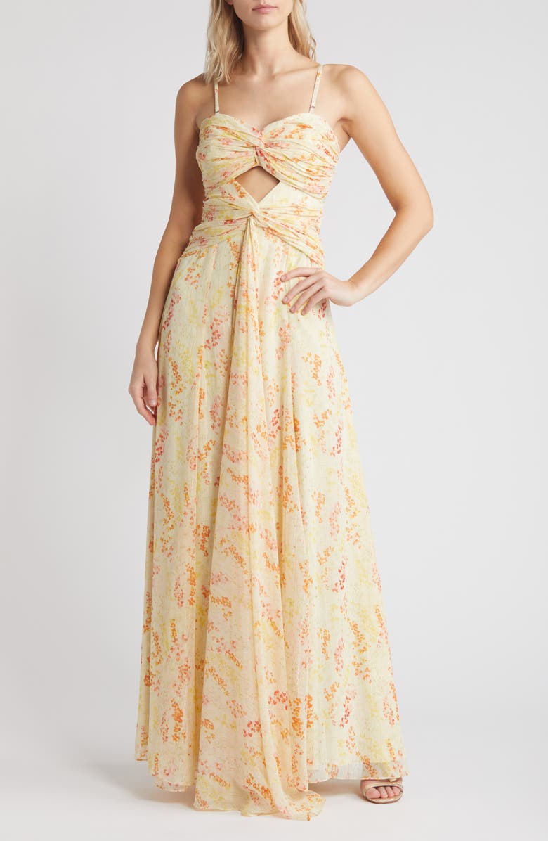 LIKELY Clea Metallic Floral Maxi Dress, Main, color, 
