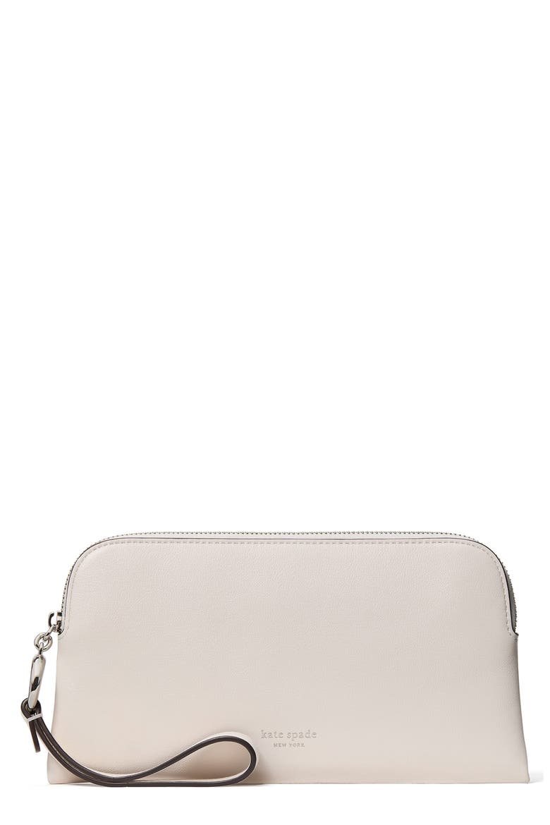 halo leather medium wristlet, Main, color, CREAM