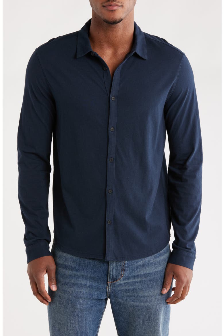 Clark Organic Cotton Jersey Button-Up Shirt, Main, color, NAVY