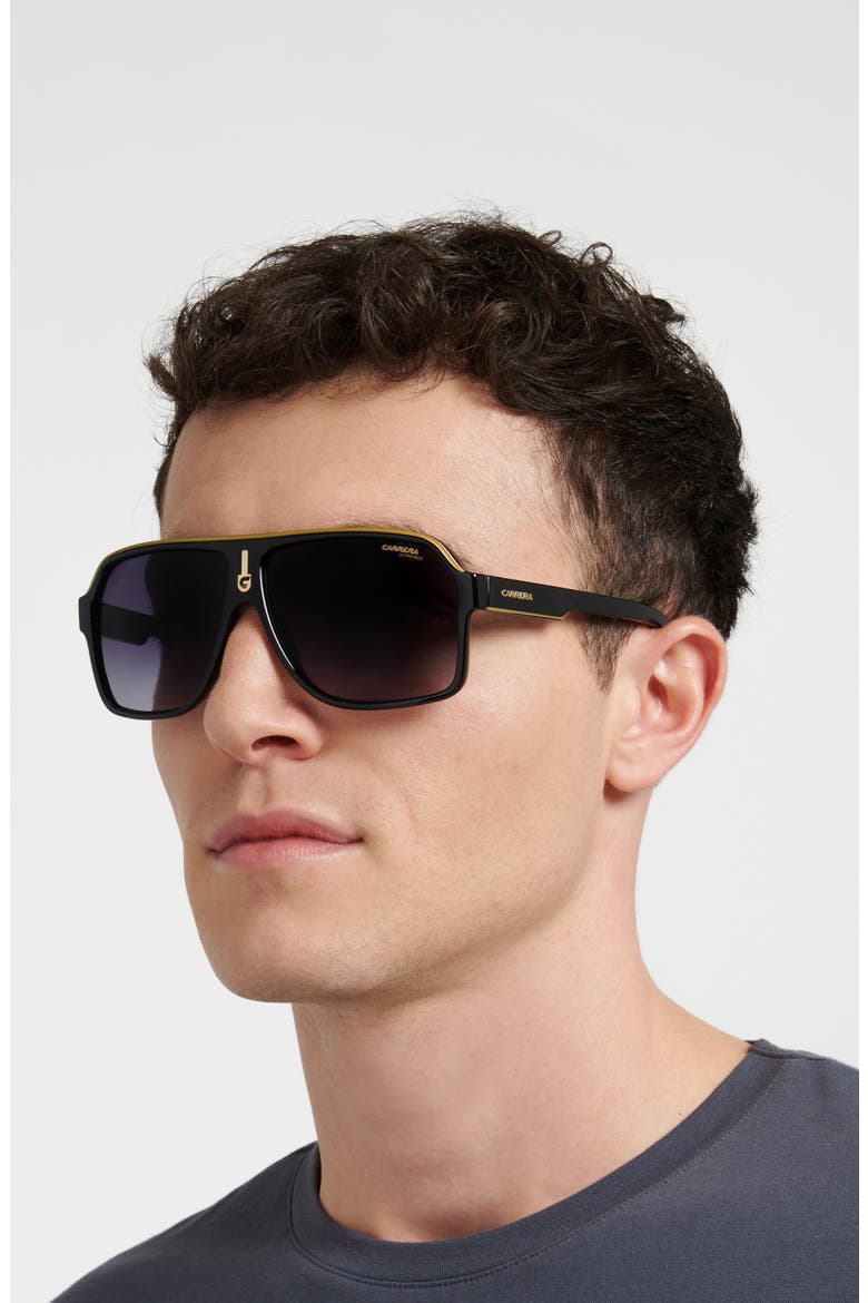 62mm Oversize Gradient Rectangular Sunglasses, Alternate, color, BLACK GOLD/ DARK GREY SF